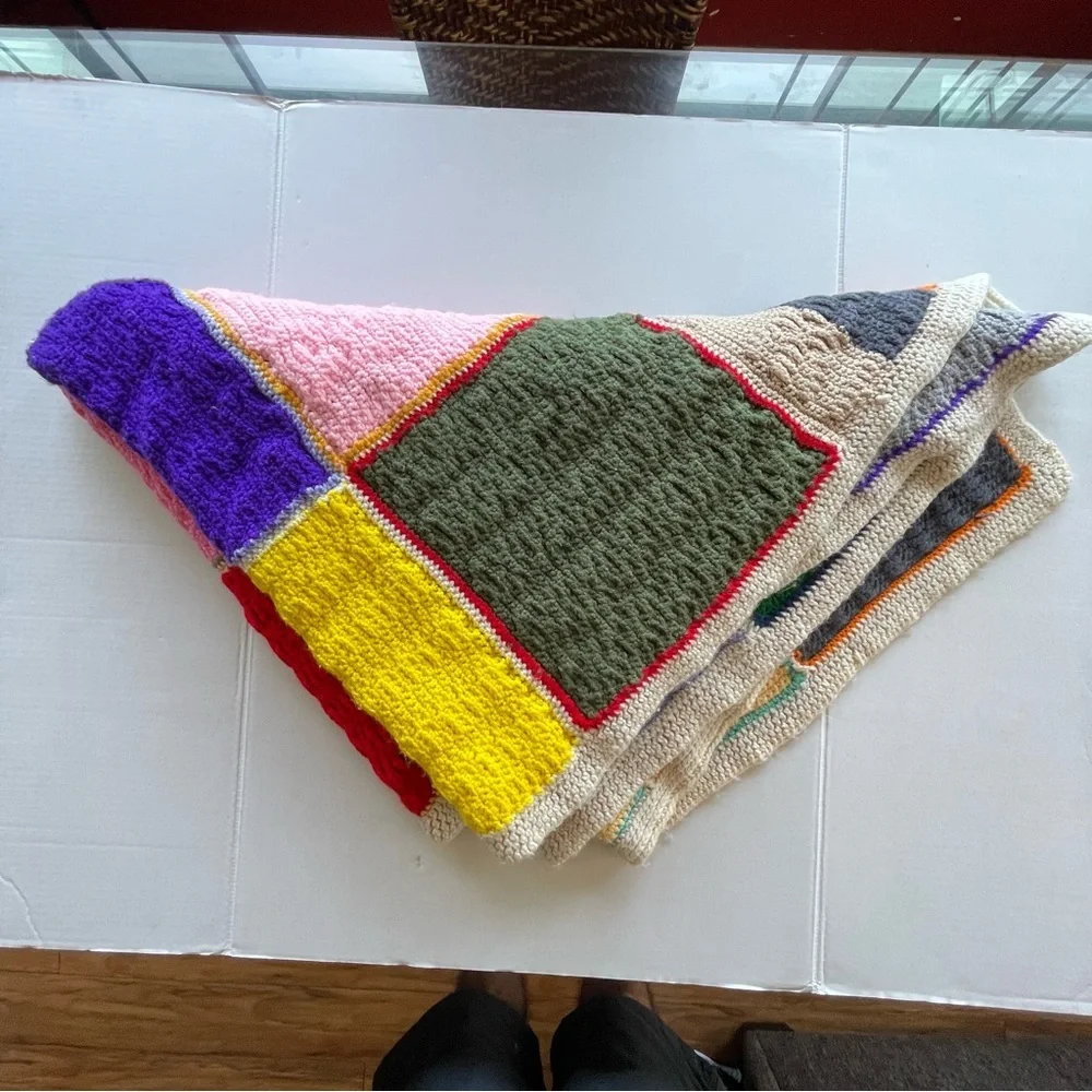 Handmade Multicolor Patchwork Crochet Throw Blanket - Assorted Colors